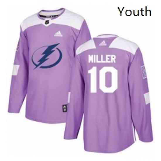 Youth Adidas Tampa Bay Lightning 10 JT Miller Authentic Purple Fights Cancer Practice NHL Jersey